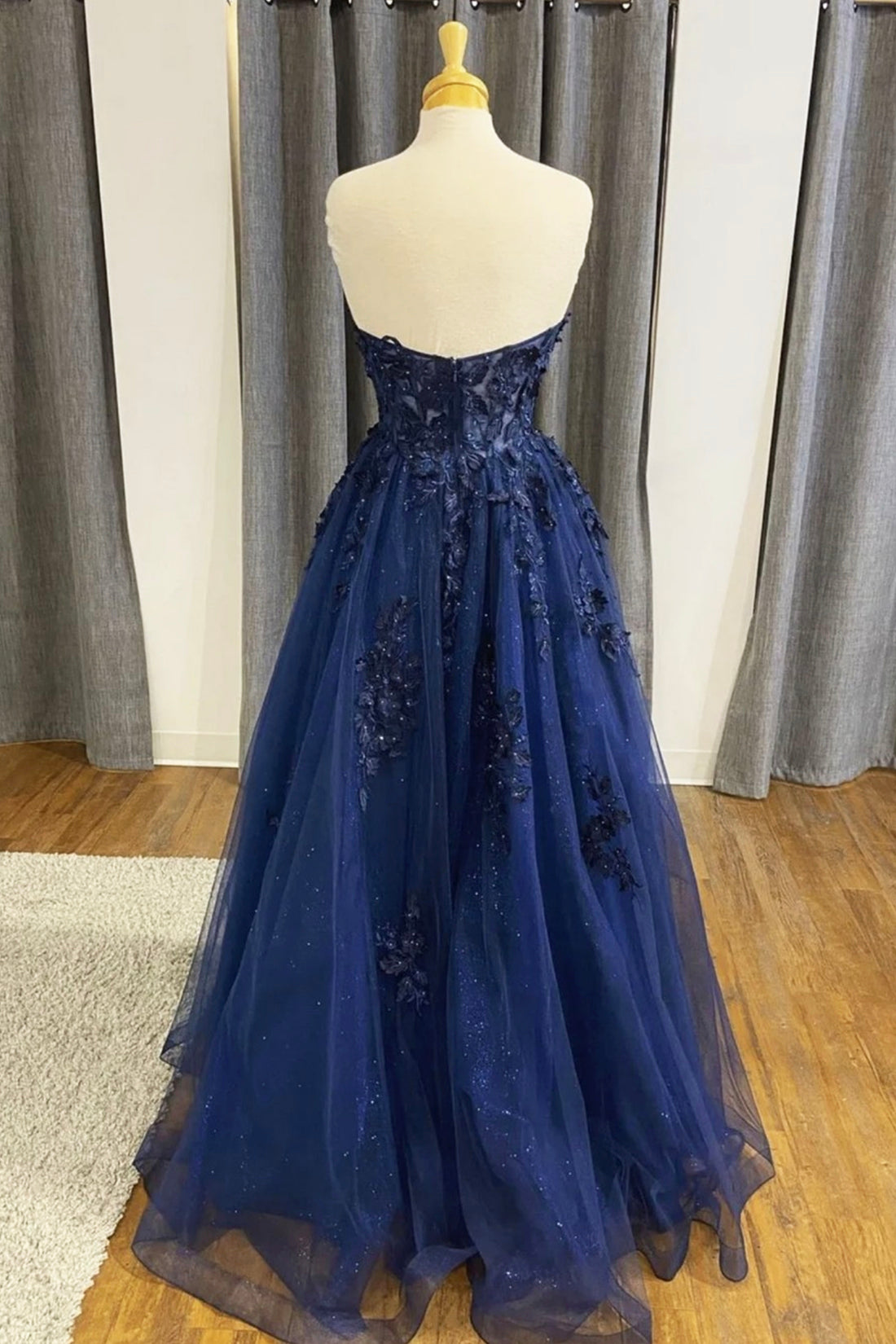 Honey Couture GRETA Blue Lace & Glitter Overlay Mermaid Formal Dress